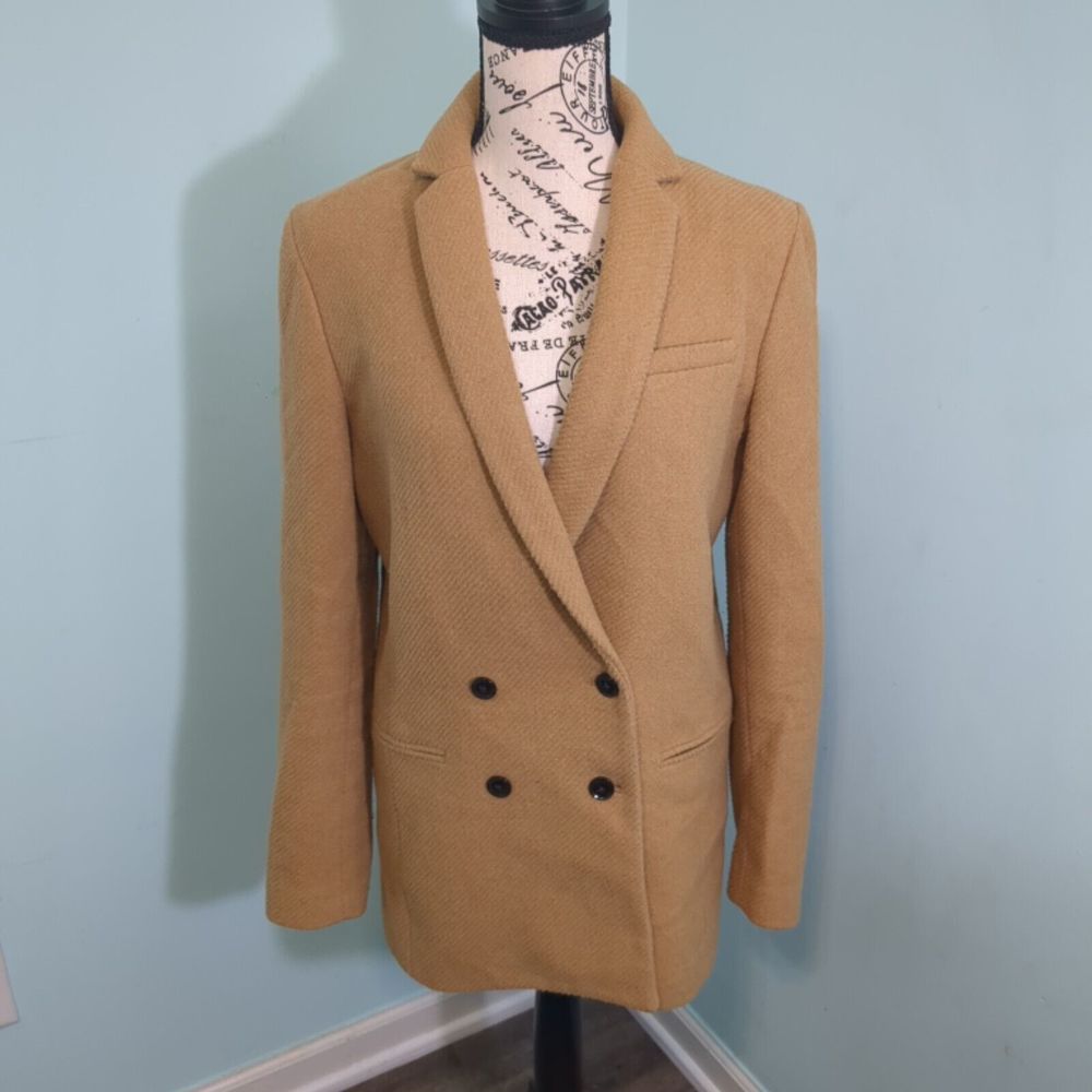 Banana Republic size 8 Tan Jacket Petite Double Breasted Wool Blend TAN